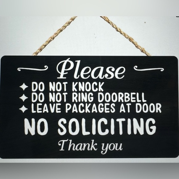 NO SOLICITING Door Sign - wood with twine. 12” x 6” - Picture 1 of 1